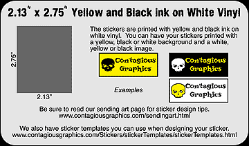 2.13" x 2.75" Black & Yellow Sticker Example