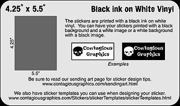 4.25" x 5.5" Black & White Sticker Example