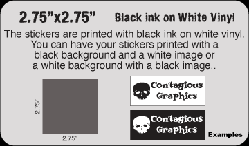 2.75" x 2.75" Black & White vinyl stickers