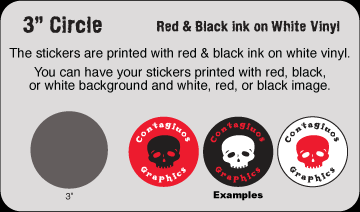 3" circle Black & Red vinyl stickers