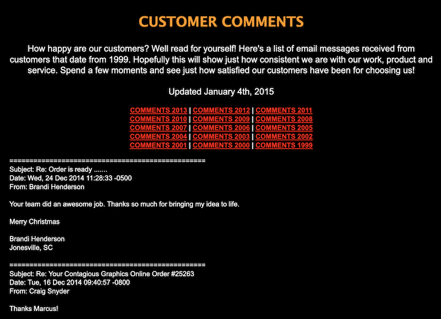 Customer Comments